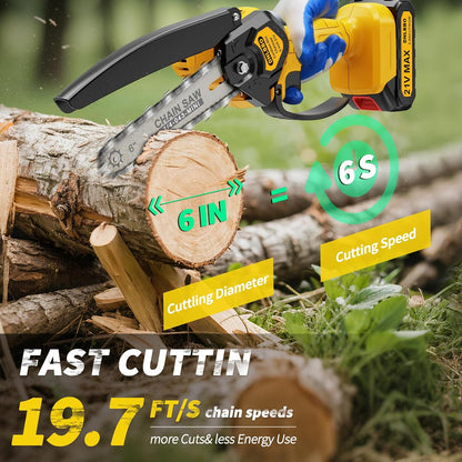 2-in-1 6 IN Electric Pole Saw & Mini Chainsaw, Cordless Battery Pole Saws for Tree Trimming, 21V Cordless Battery Chainsaw Powered with 2 Batteries, Lightweight Tree Trimming Tool for Small Branches