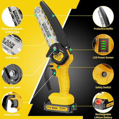 2-in-1 6 IN Electric Pole Saw & Mini Chainsaw, Cordless Battery Pole Saws for Tree Trimming, 21V Cordless Battery Chainsaw Powered with 2 Batteries, Lightweight Tree Trimming Tool for Small Branches