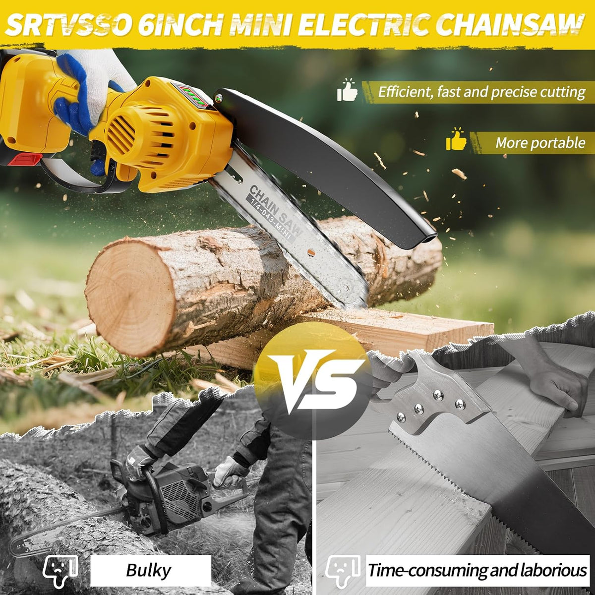 2-in-1 6 IN Electric Pole Saw & Mini Chainsaw, Cordless Battery Pole Saws for Tree Trimming, 21V Cordless Battery Chainsaw Powered with 2 Batteries, Lightweight Tree Trimming Tool for Small Branches
