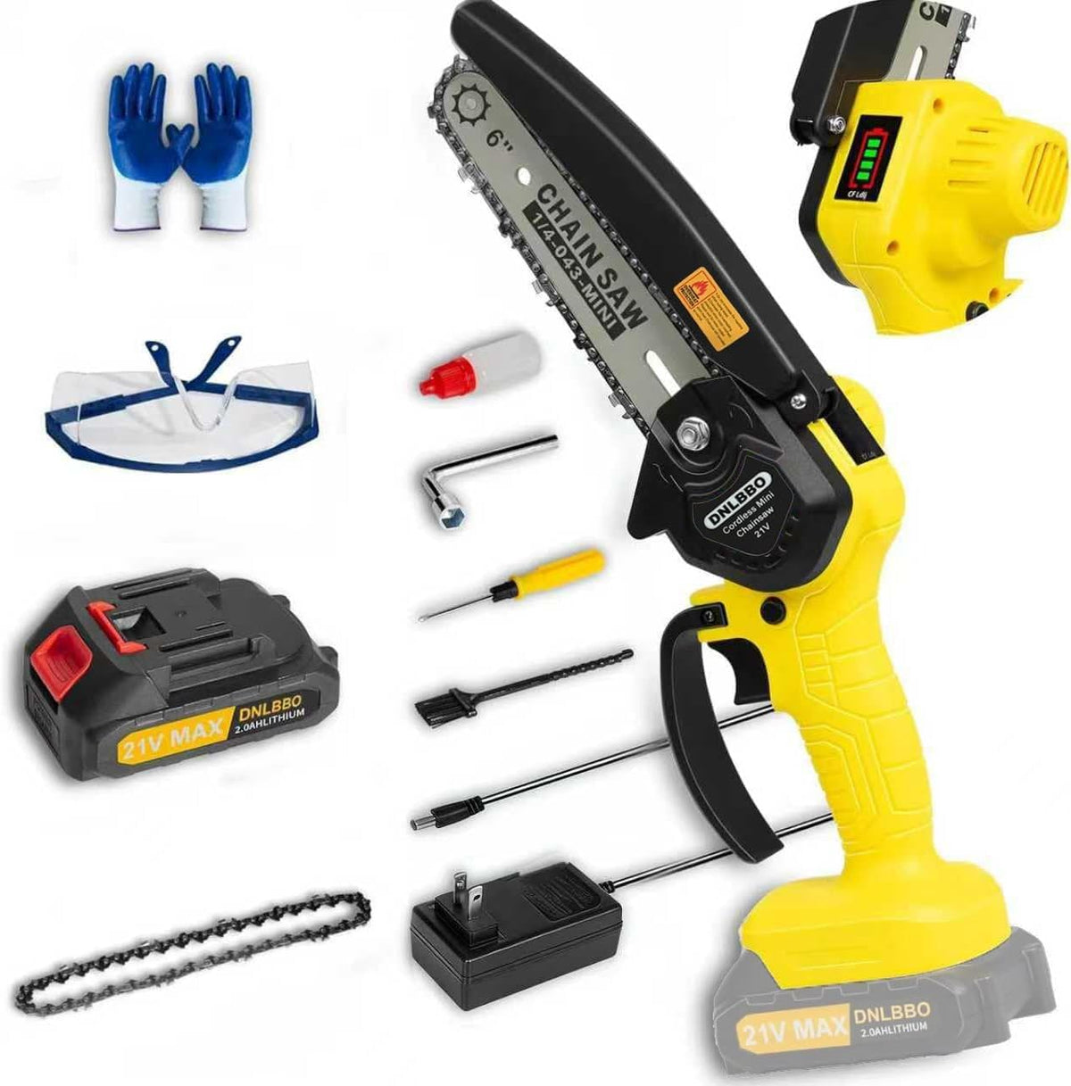 2-in-1 6 IN Electric Pole Saw & Mini Chainsaw, Cordless Battery Pole Saws for Tree Trimming, 21V Cordless Battery Chainsaw Powered with 2 Batteries, Lightweight Tree Trimming Tool for Small Branches