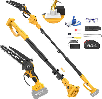2-in-1 6 IN Electric Pole Saw & Mini Chainsaw, Cordless Battery Pole Saws for Tree Trimming, 21V Cordless Battery Chainsaw Powered with 2 Batteries, Lightweight Tree Trimming Tool for Small Branches