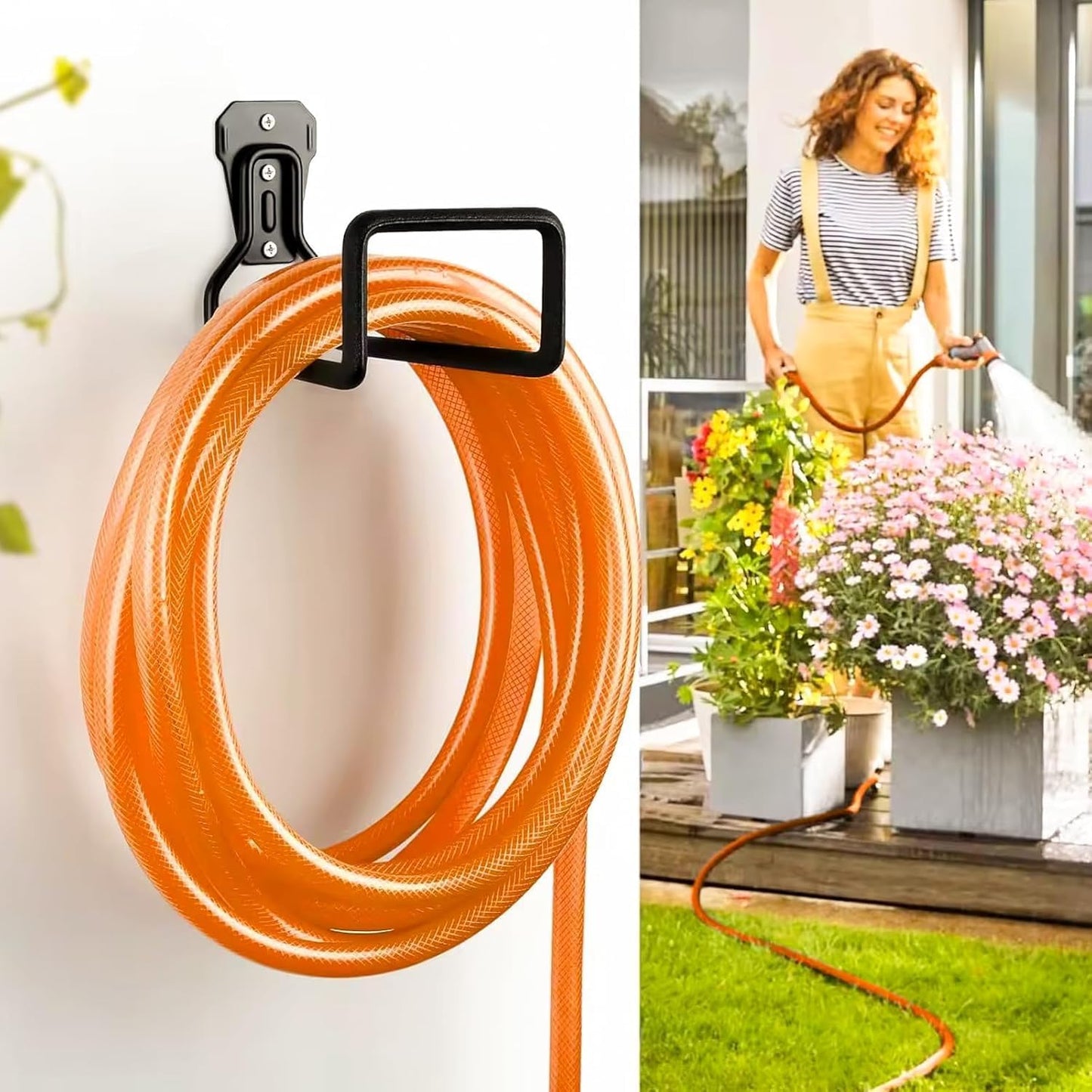 Metal Garden Hose Holder Wall Mount – Heavy Duty Water Hose Hanger for Outside Yard, Sturdy Hose Holder for Garden Hose, Hose Storage Hook for Extension Cord, Garage & Backyard