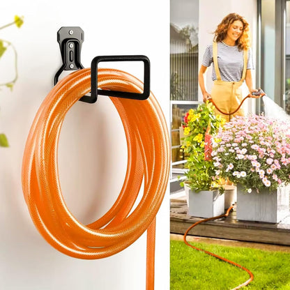 Metal Garden Hose Holder Wall Mount – Heavy Duty Water Hose Hanger for Outside Yard, Sturdy Hose Holder for Garden Hose, Hose Storage Hook for Extension Cord, Garage & Backyard