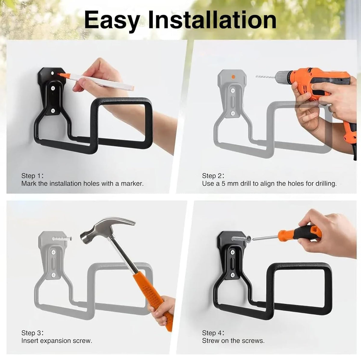 Metal Garden Hose Holder Wall Mount – Heavy Duty Water Hose Hanger for Outside Yard, Sturdy Hose Holder for Garden Hose, Hose Storage Hook for Extension Cord, Garage & Backyard