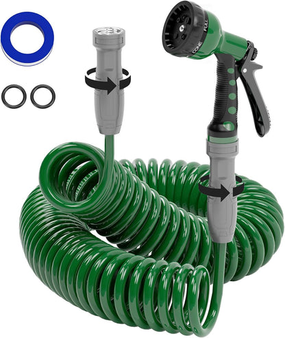 3/8" Lightweight Coil Garden Hose 50 FT, EVA Flexible Water Hose