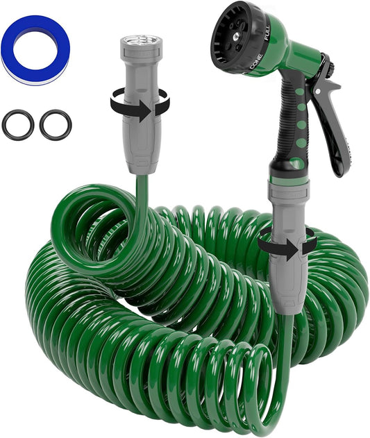 3/8" Lightweight Coil Garden Hose 50 FT, EVA Flexible Water Hose