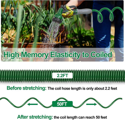 3/8" Lightweight Coil Garden Hose 50 FT, EVA Flexible Water Hose