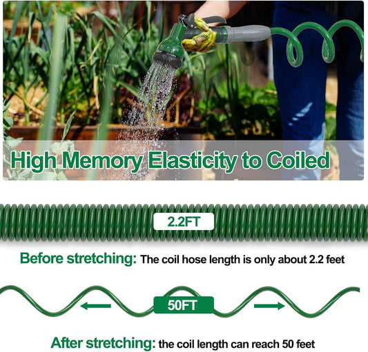 3/8" Lightweight Coil Garden Hose 50 FT, EVA Flexible Water Hose