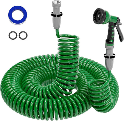 3/8" Lightweight Coil Garden Hose 50 FT, EVA Flexible Water Hose
