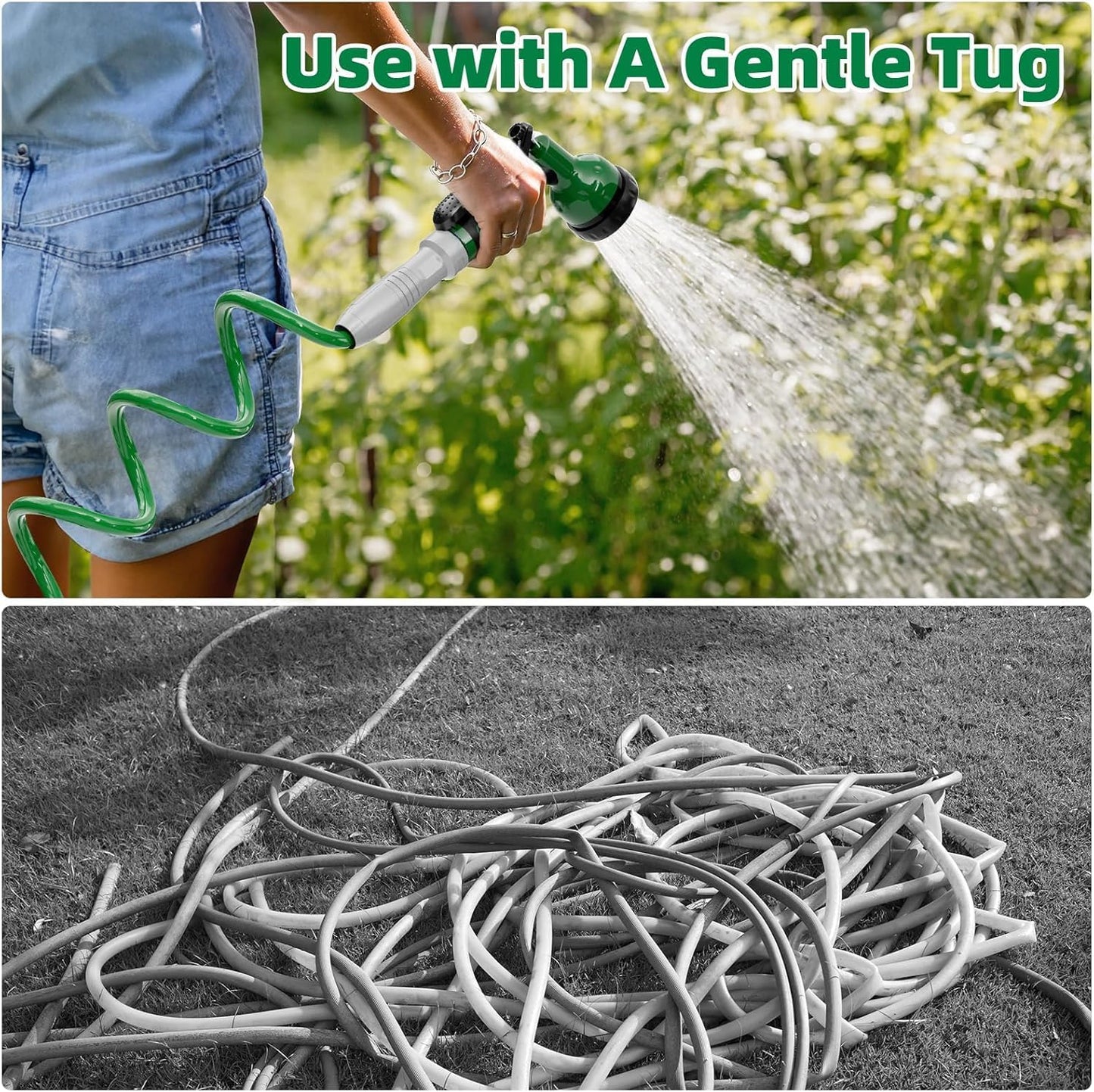 3/8" Lightweight Coil Garden Hose 50 FT, EVA Flexible Water Hose