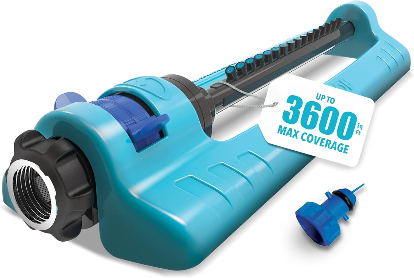 Oscillating Sprinkler with Adjustable Spray, 16 Clog-Resistant Nozzles, Metal Base & 3600 Square Foot Coverage, Compatible with Garden Hoses