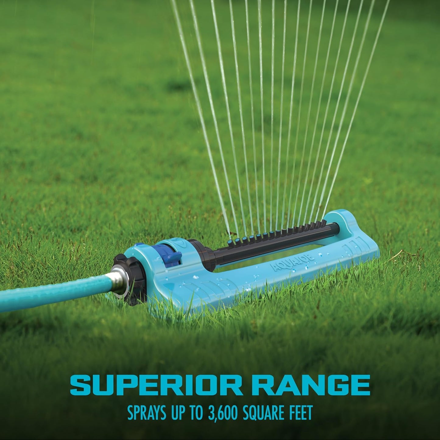 Oscillating Sprinkler with Adjustable Spray, 16 Clog-Resistant Nozzles, Metal Base & 3600 Square Foot Coverage, Compatible with Garden Hoses