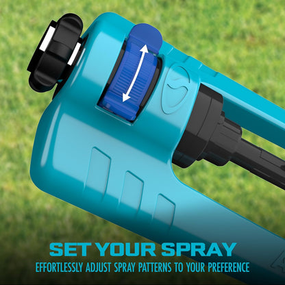 Oscillating Sprinkler with Adjustable Spray, 16 Clog-Resistant Nozzles, Metal Base & 3600 Square Foot Coverage, Compatible with Garden Hoses