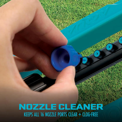 Oscillating Sprinkler with Adjustable Spray, 16 Clog-Resistant Nozzles, Metal Base & 3600 Square Foot Coverage, Compatible with Garden Hoses