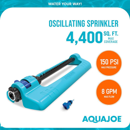 Oscillating Sprinkler with Adjustable Spray, 16 Clog-Resistant Nozzles, Metal Base & 3600 Square Foot Coverage, Compatible with Garden Hoses