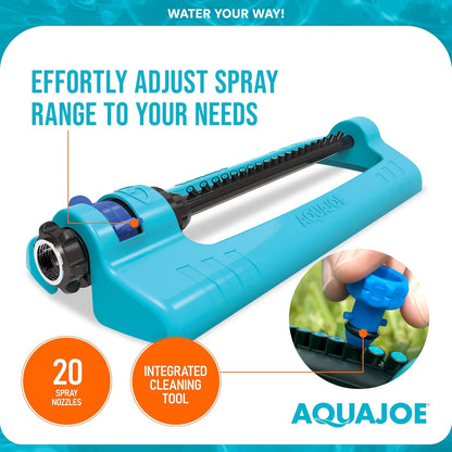 Oscillating Sprinkler with Adjustable Spray, 16 Clog-Resistant Nozzles, Metal Base & 3600 Square Foot Coverage, Compatible with Garden Hoses