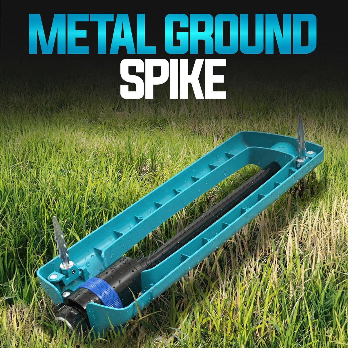 Oscillating Sprinkler with Adjustable Spray, 16 Clog-Resistant Nozzles, Metal Base & 3600 Square Foot Coverage, Compatible with Garden Hoses