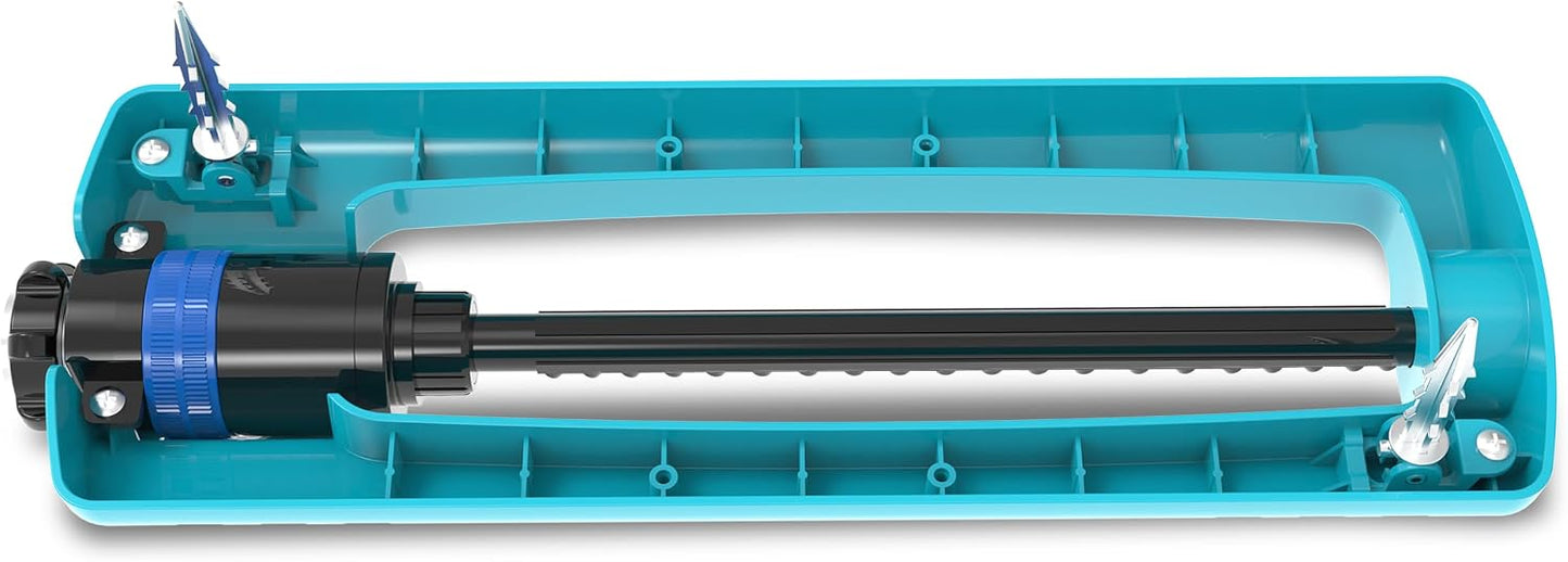 Oscillating Sprinkler with Adjustable Spray, 16 Clog-Resistant Nozzles, Metal Base & 3600 Square Foot Coverage, Compatible with Garden Hoses