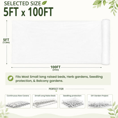 Roll Packed 5x100FT Garden Netting, Fine Mesh Insect Barrier for Plants