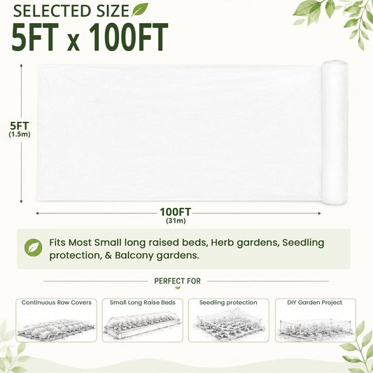 Roll Packed 5x100FT Garden Netting, Fine Mesh Insect Barrier for Plants