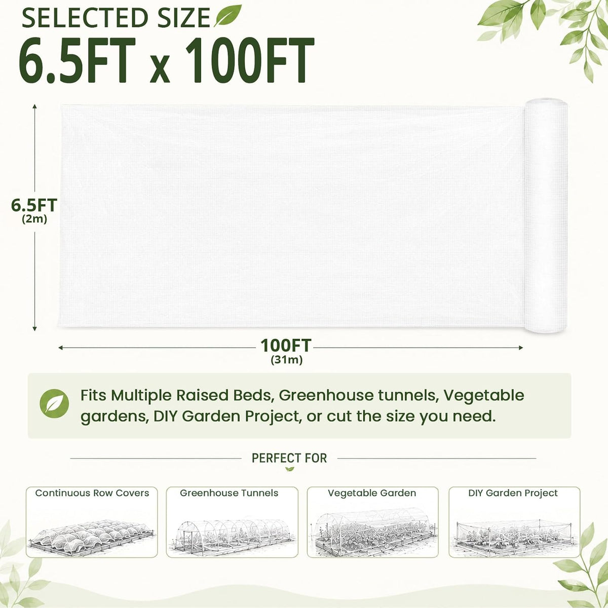 Roll Packed 5x100FT Garden Netting, Fine Mesh Insect Barrier for Plants
