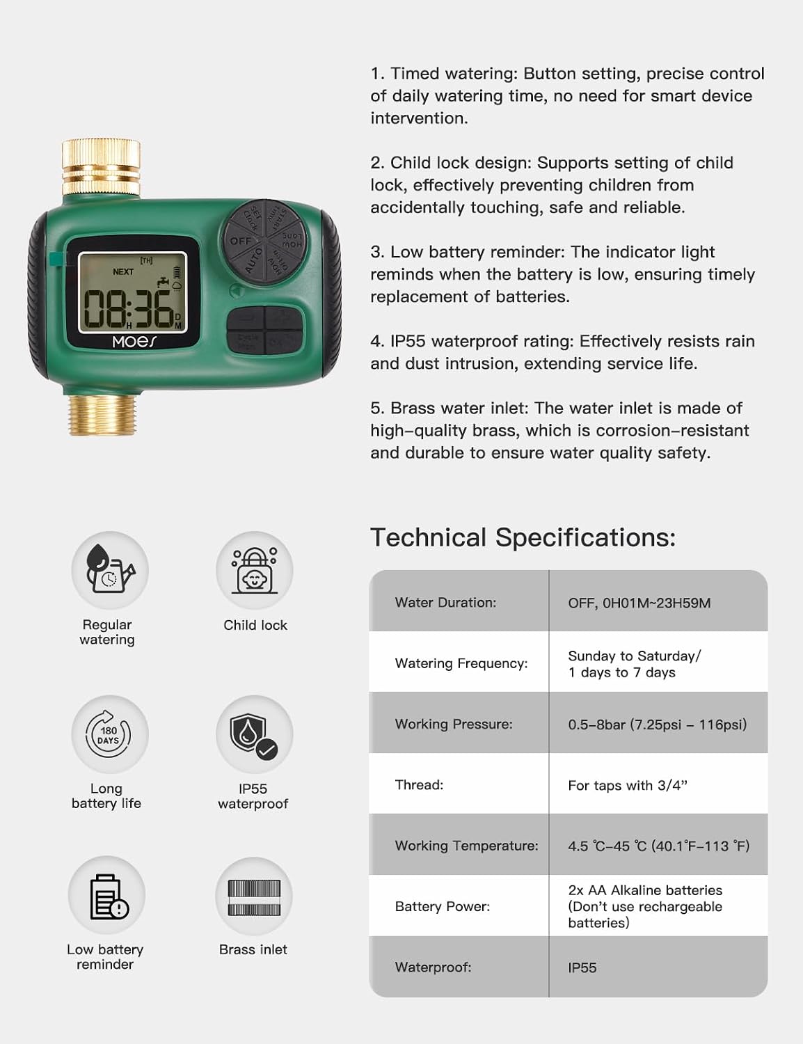 2 Zone Sprinkler Timer for Garden Hose,Brass Inlet Water Timer