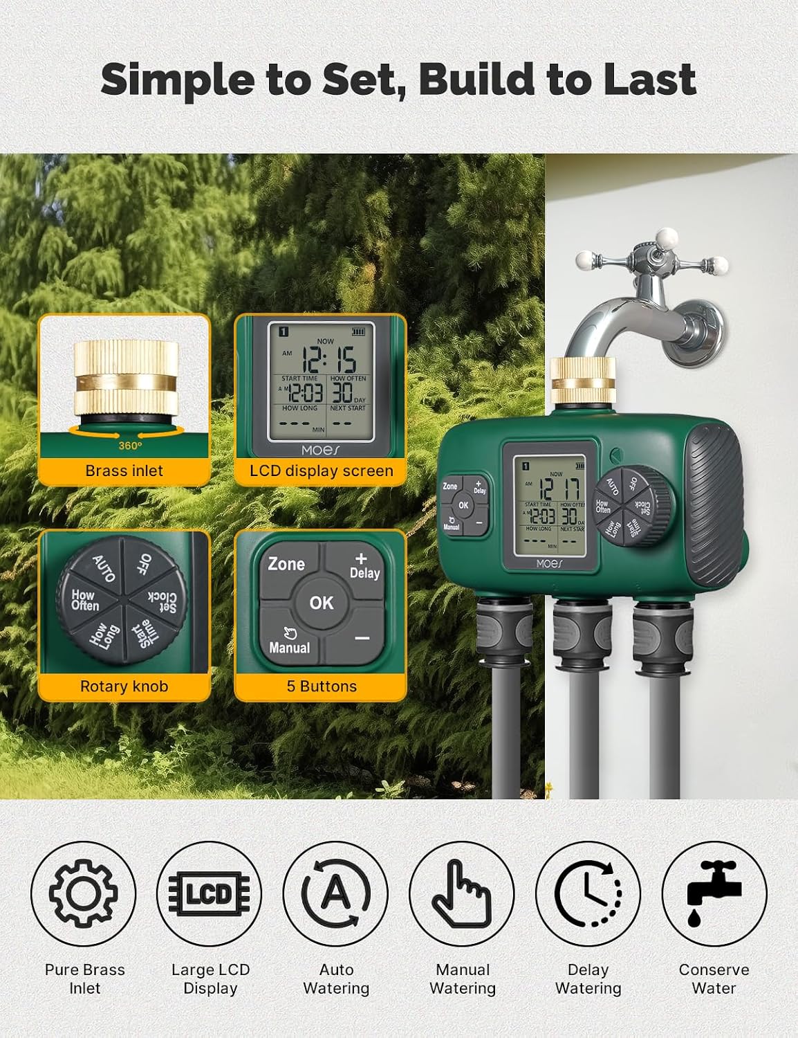 2 Zone Sprinkler Timer for Garden Hose,Brass Inlet Water Timer
