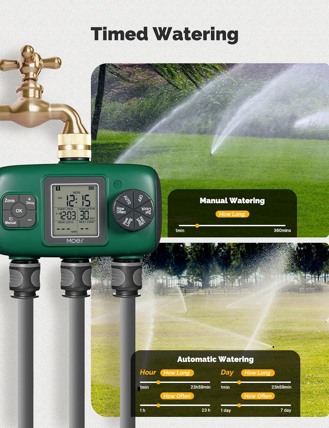 2 Zone Sprinkler Timer for Garden Hose,Brass Inlet Water Timer