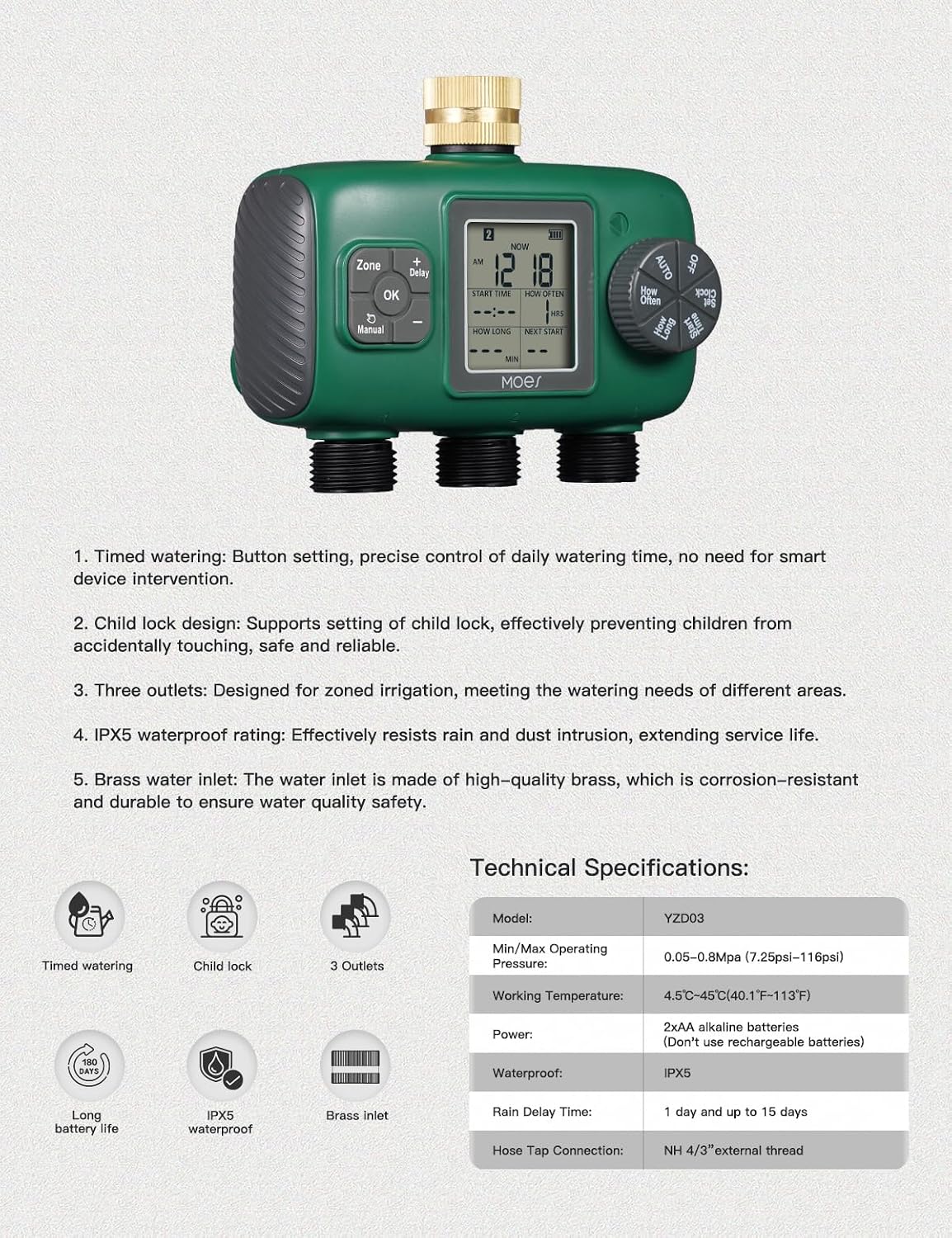 2 Zone Sprinkler Timer for Garden Hose,Brass Inlet Water Timer