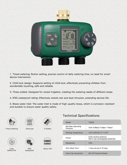 2 Zone Sprinkler Timer for Garden Hose,Brass Inlet Water Timer