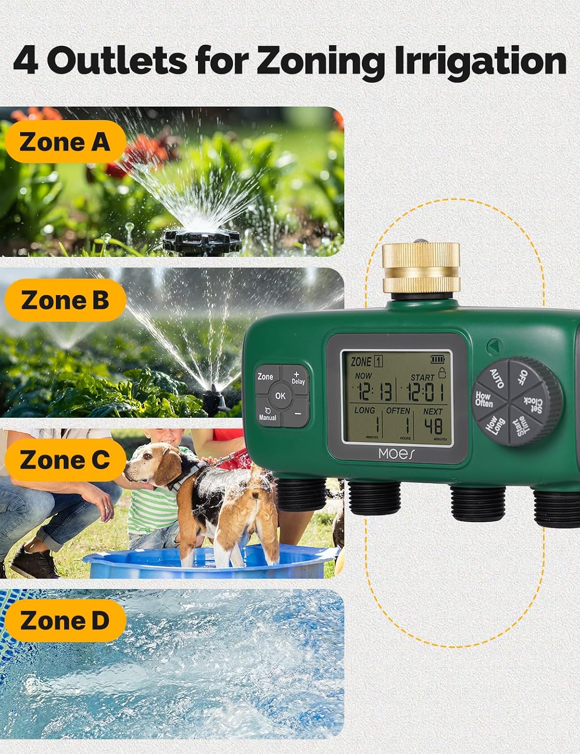 2 Zone Sprinkler Timer for Garden Hose,Brass Inlet Water Timer