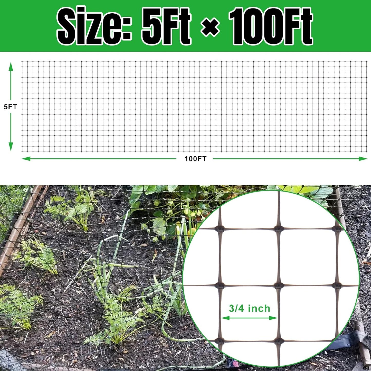 Bird Netting Deer Fence Netting 5 x 100FT Heavy Duty Garden Netting