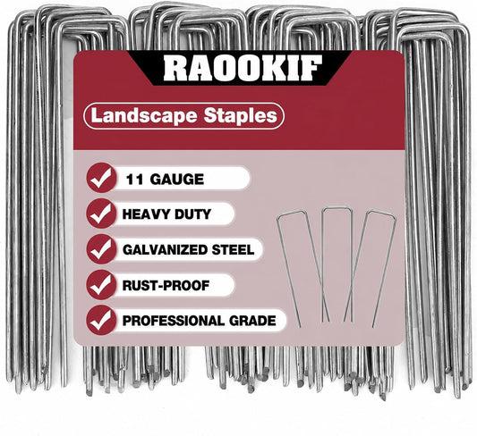 12 Inch Galvanized Garden Landscape Staples, 20/50/100/200Pcs Garden Metal Stakes, 11 Gauge Heavy Duty Ground Stakes for Decoration, Fence and Lawn Use, Fabric Pins