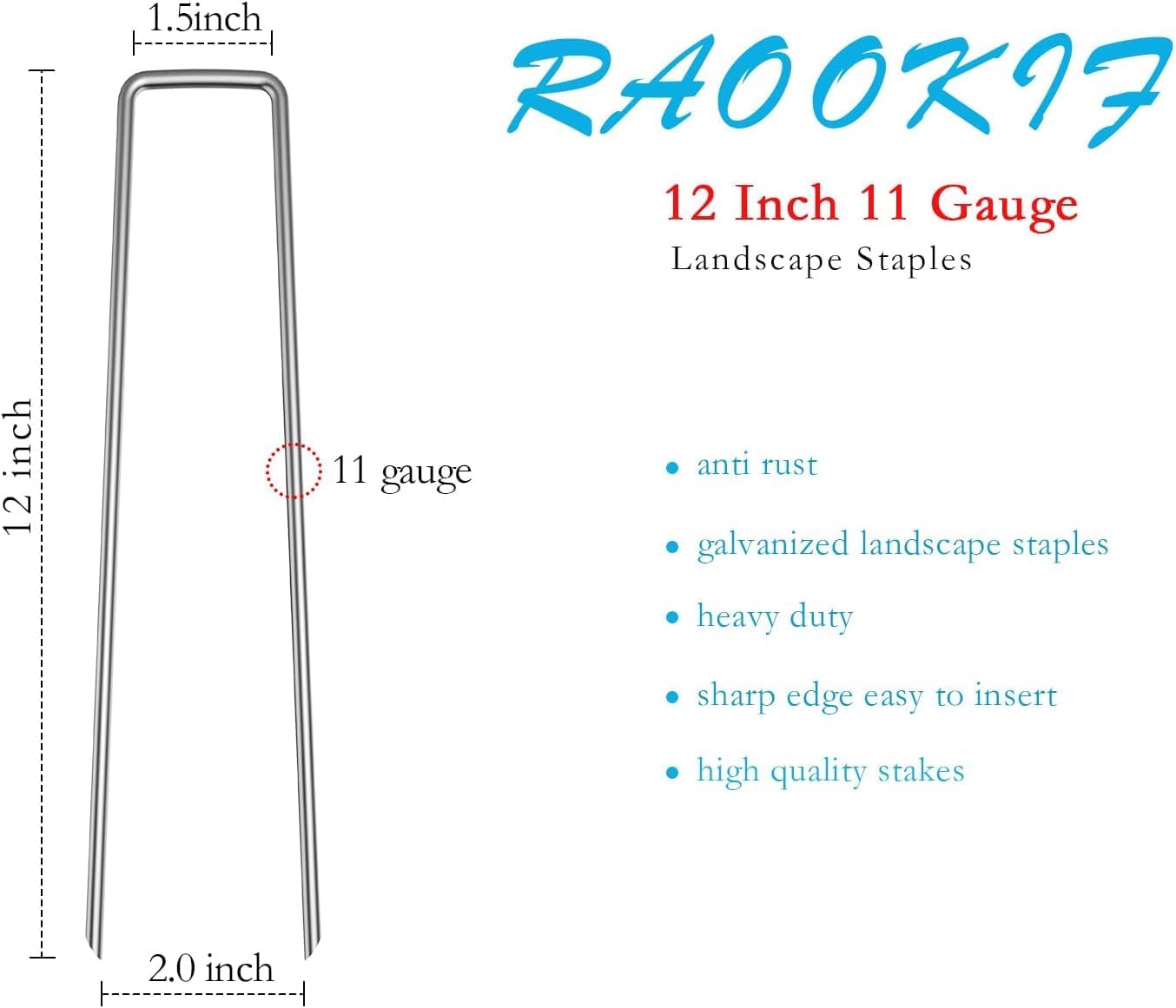 12 Inch Galvanized Garden Landscape Staples, 20/50/100/200Pcs Garden Metal Stakes, 11 Gauge Heavy Duty Ground Stakes for Decoration, Fence and Lawn Use, Fabric Pins