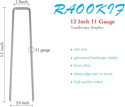 12 Inch Galvanized Garden Landscape Staples, 20/50/100/200Pcs Garden Metal Stakes, 11 Gauge Heavy Duty Ground Stakes for Decoration, Fence and Lawn Use, Fabric Pins