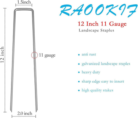 12 Inch Galvanized Garden Landscape Staples, 20/50/100/200Pcs Garden Metal Stakes, 11 Gauge Heavy Duty Ground Stakes for Decoration, Fence and Lawn Use, Fabric Pins