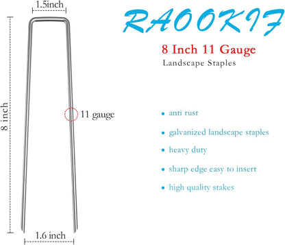 12 Inch Galvanized Garden Landscape Staples, 20/50/100/200Pcs Garden Metal Stakes, 11 Gauge Heavy Duty Ground Stakes for Decoration, Fence and Lawn Use, Fabric Pins