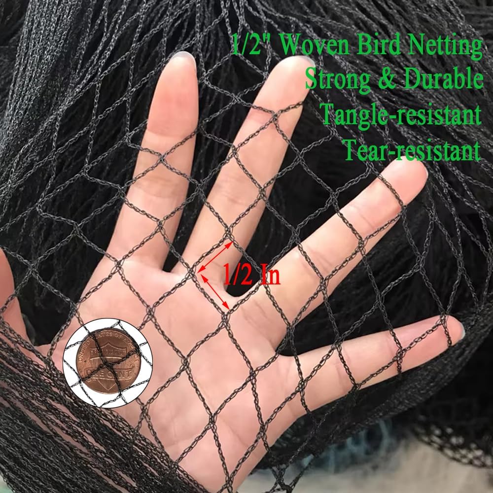 15x15 FT Bird Netting, 1/2" Mesh, Heavy Duty Garden Netting