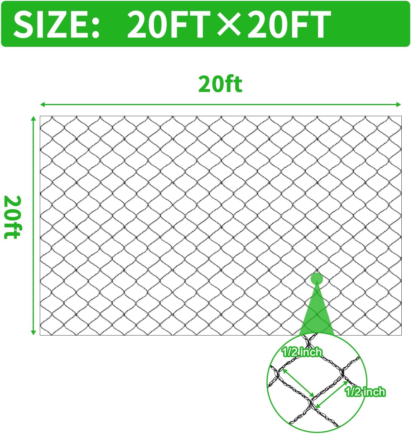 15x15 FT Bird Netting, 1/2" Mesh, Heavy Duty Garden Netting
