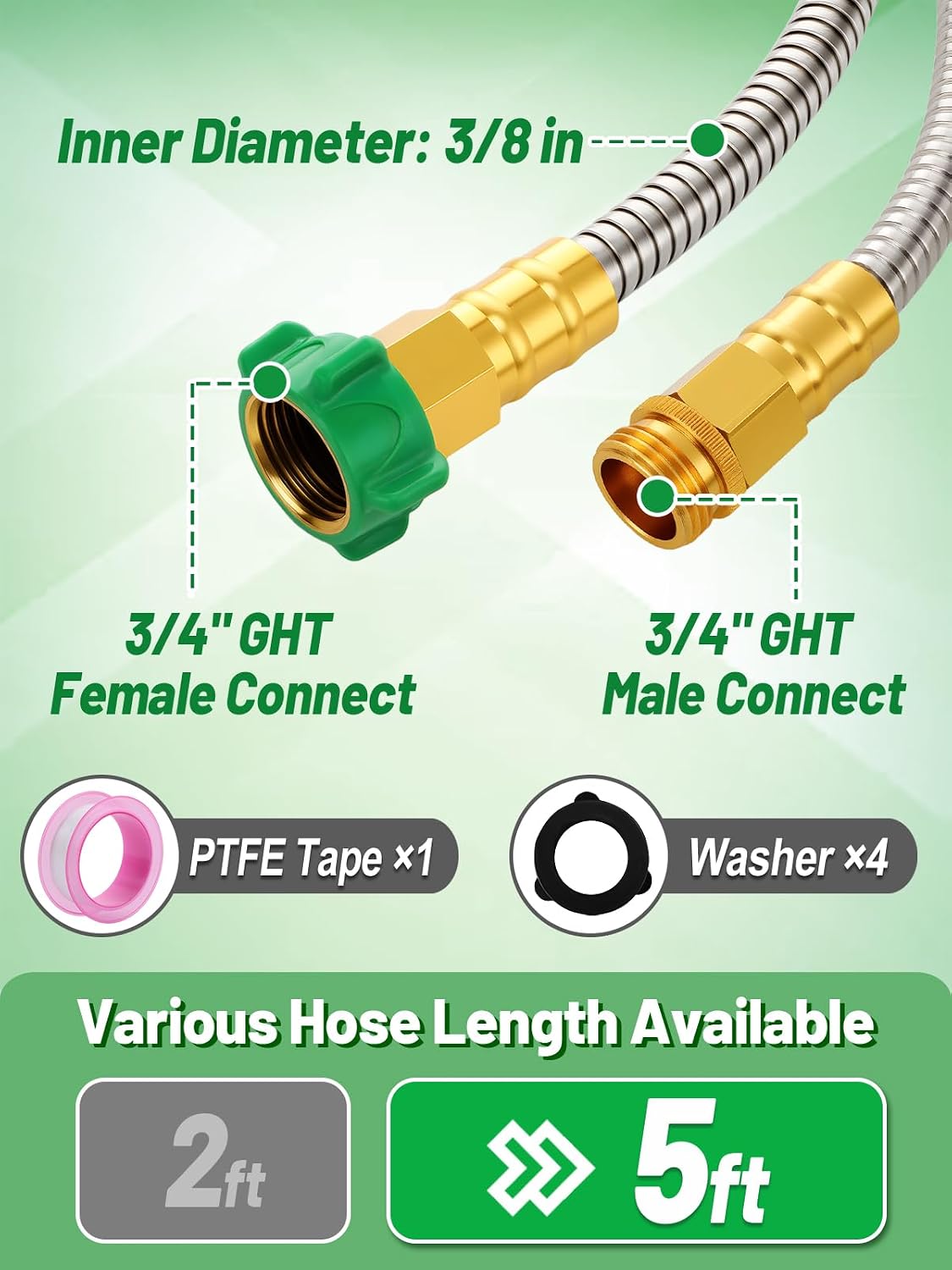 5ft Short Garden Leader Hose with Male to Female Connector