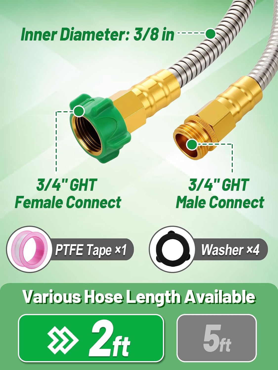 5ft Short Garden Leader Hose with Male to Female Connector