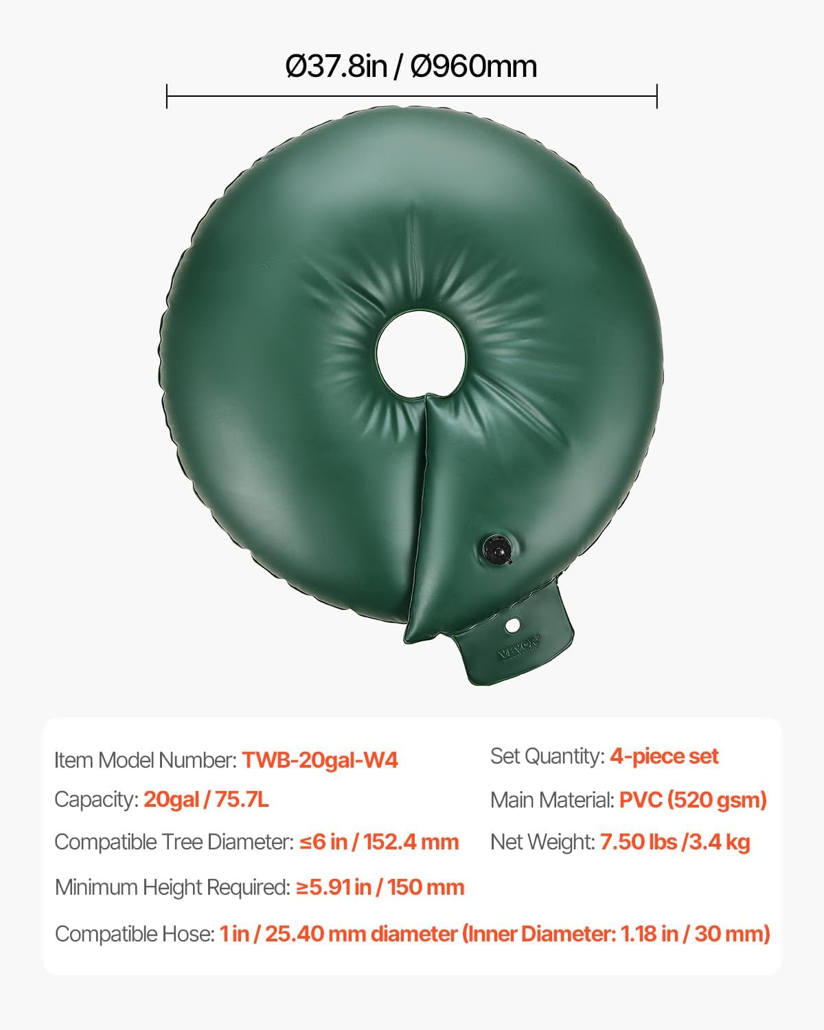Tree Watering Bag Slow Release, 4 Pack 20 Gallons Tree Watering Bags/Ring, Reusable Refillable Tree Irrigation Ring Water Bags, Heavy Duty Watering System for Shrub Tree Root Drip Irrigation