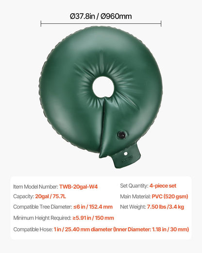 Tree Watering Bag Slow Release, 4 Pack 20 Gallons Tree Watering Bags/Ring, Reusable Refillable Tree Irrigation Ring Water Bags, Heavy Duty Watering System for Shrub Tree Root Drip Irrigation