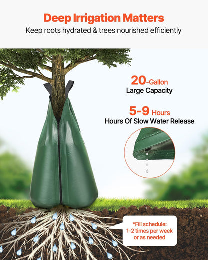 Tree Watering Bag Slow Release, 4 Pack 20 Gallons Tree Watering Bags/Ring, Reusable Refillable Tree Irrigation Ring Water Bags, Heavy Duty Watering System for Shrub Tree Root Drip Irrigation