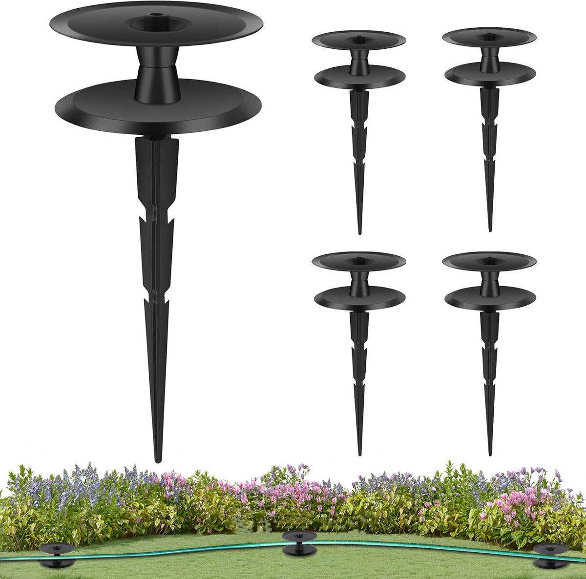 2PCS Metal Garden Hose Guide Spike, Hose Guides for Garden Heavy Duty, Cast Iron Garden Hose Guides for Outside, Rustproof Coated Hose Guide Stakes for Lawn & Yard, Plant & Flower Bed Protection