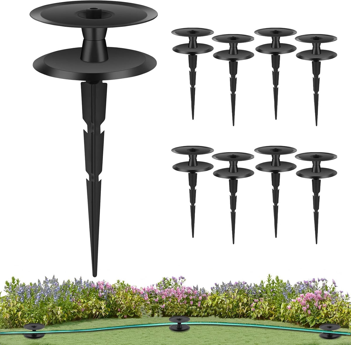 2PCS Metal Garden Hose Guide Spike, Hose Guides for Garden Heavy Duty, Cast Iron Garden Hose Guides for Outside, Rustproof Coated Hose Guide Stakes for Lawn & Yard, Plant & Flower Bed Protection