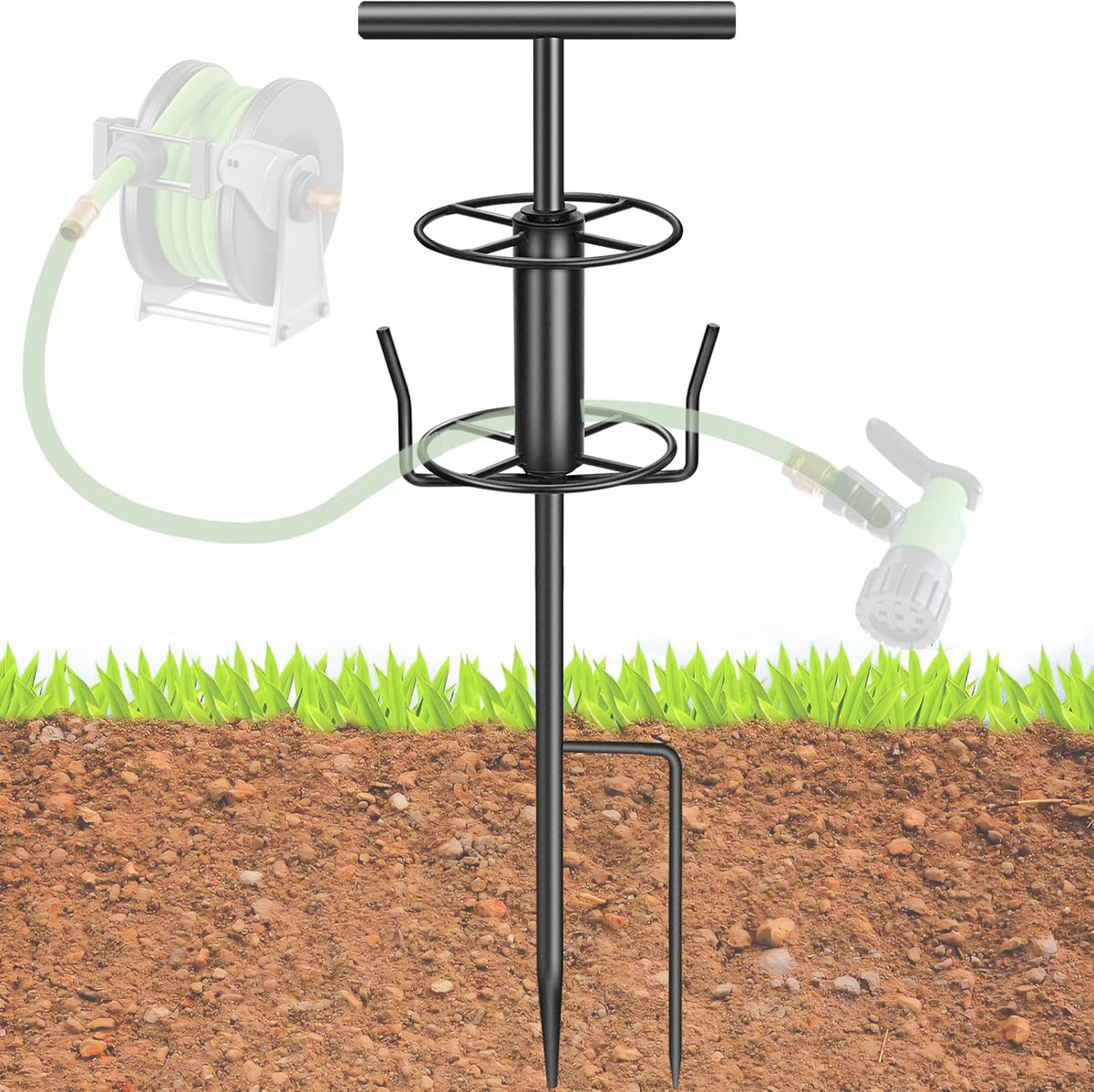 2PCS Metal Garden Hose Guide Spike, Hose Guides for Garden Heavy Duty, Cast Iron Garden Hose Guides for Outside, Rustproof Coated Hose Guide Stakes for Lawn & Yard, Plant & Flower Bed Protection