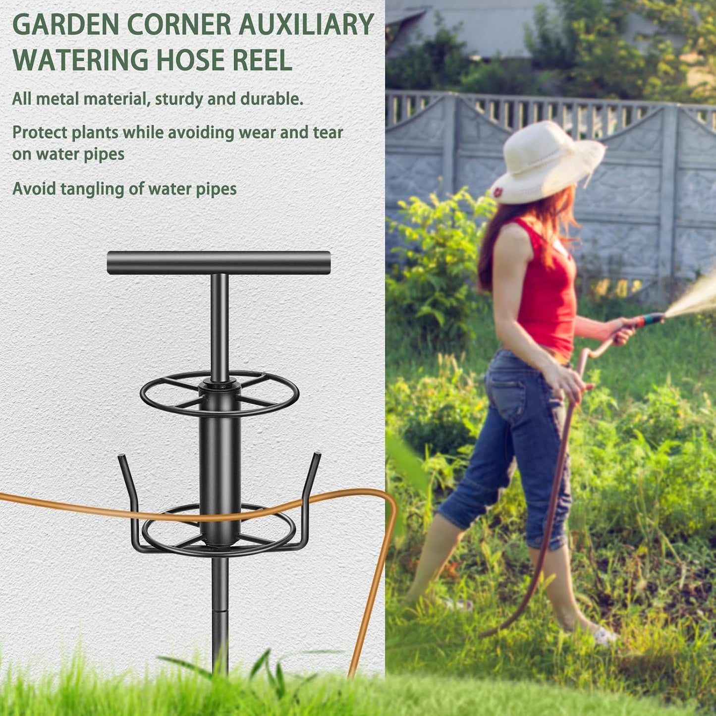 2PCS Metal Garden Hose Guide Spike, Hose Guides for Garden Heavy Duty, Cast Iron Garden Hose Guides for Outside, Rustproof Coated Hose Guide Stakes for Lawn & Yard, Plant & Flower Bed Protection