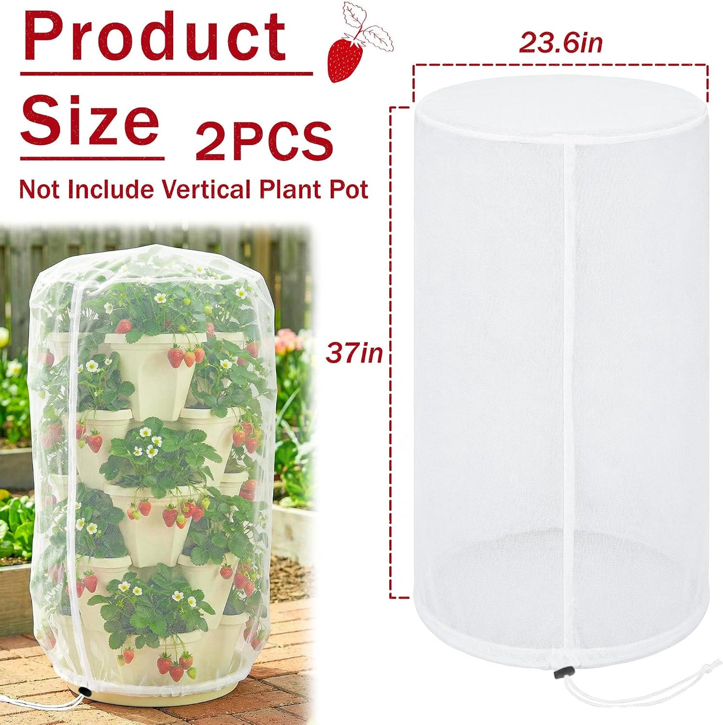 2 Pcs Vertical Plant Pot Insect Netting,5-Tier Stackable Planter Garden Net Cover for Strawberry, Planter Pot Protection Mesh with Drawstring for Strawberry Herb Vegetable Flower Fruit