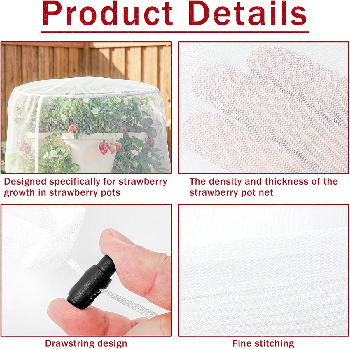 2 Pcs Vertical Plant Pot Insect Netting,5-Tier Stackable Planter Garden Net Cover for Strawberry, Planter Pot Protection Mesh with Drawstring for Strawberry Herb Vegetable Flower Fruit